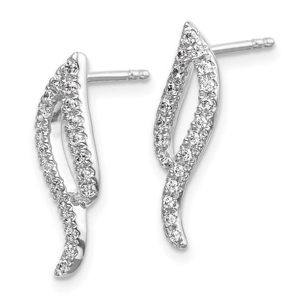 14k White Gold Real Diamond Wave Post Earrings