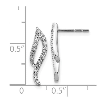14k White Gold Real Diamond Wave Post Earrings