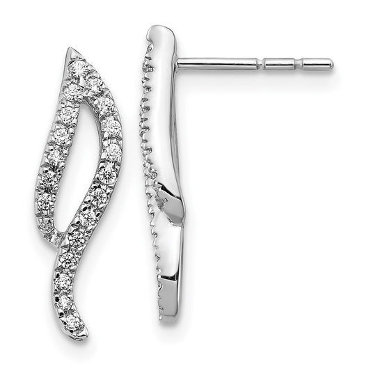 14k White Gold Real Diamond Wave Post Earrings