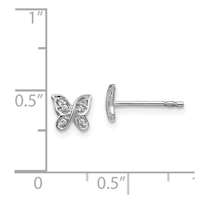 14k White Gold Real Diamond Butterfly Post Earrings