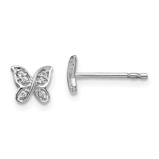 14k White Gold Real Diamond Butterfly Post Earrings