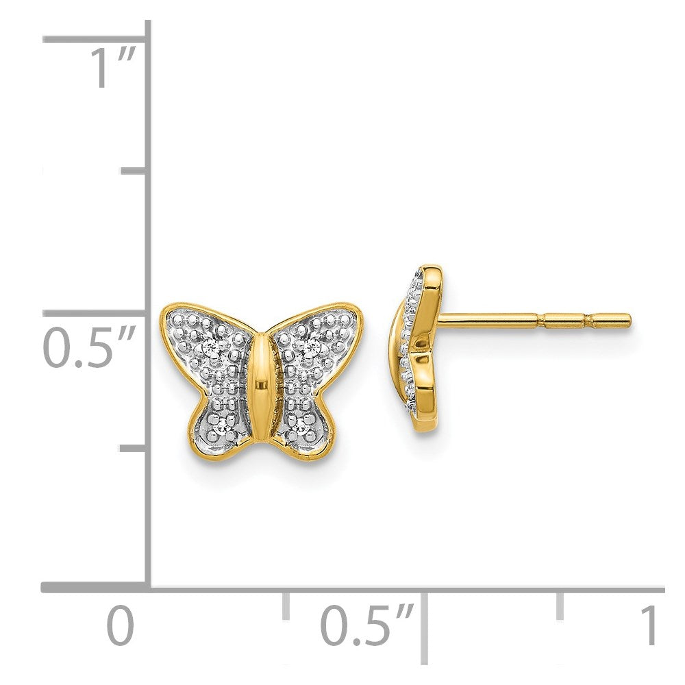 14k Yellow Gold w/Rhodium Real Diamond Butterfly Post Earrings