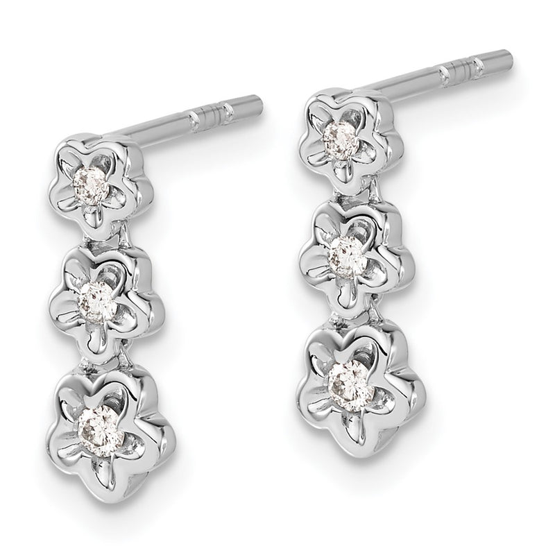 14k White Gold Real Diamond 3-flower Post Earrings