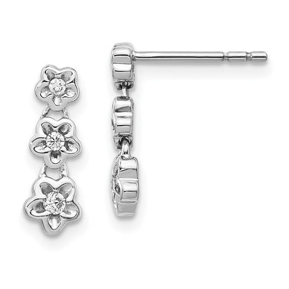 14k White Gold Real Diamond 3-flower Post Earrings EM5506-013-WA