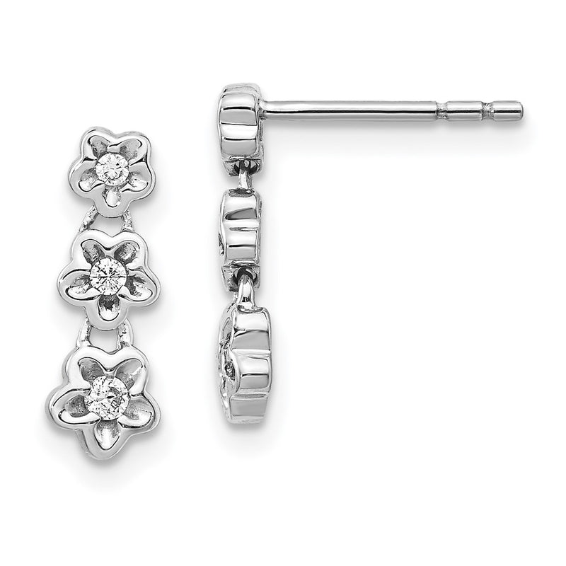 14k White Gold Real Diamond 3-flower Post Earrings