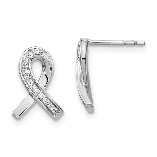 Solid 14k White Gold Simulated CZ Awareness Ribbon Earrings