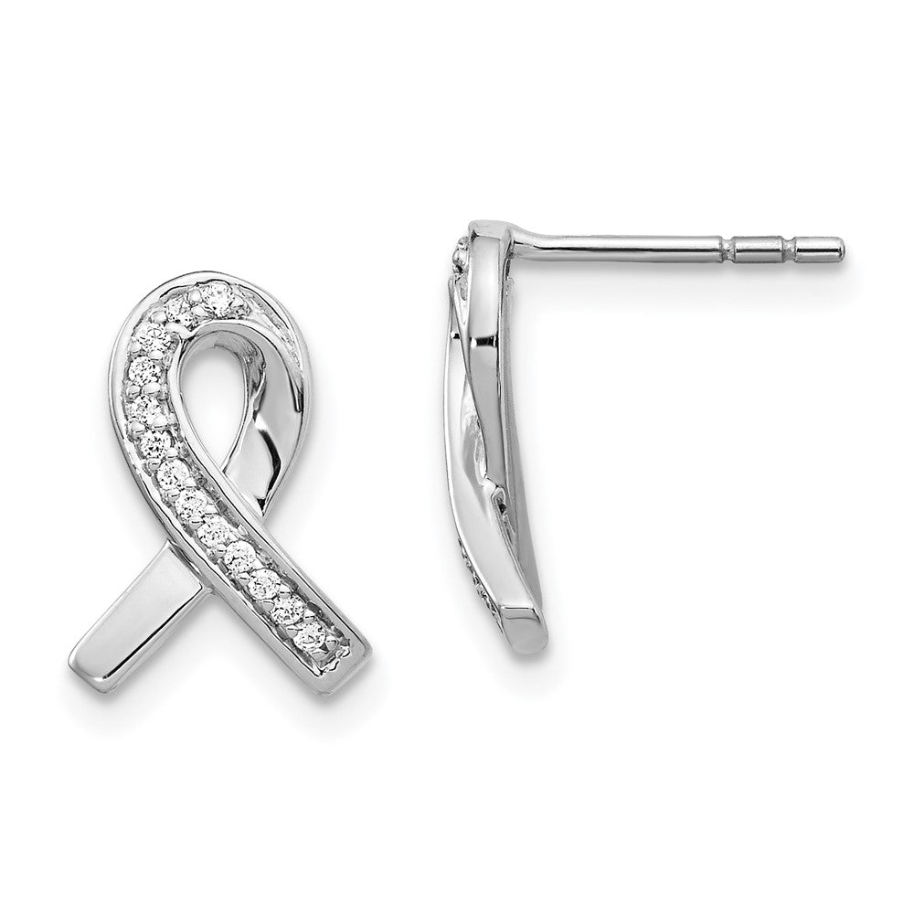 14k White Gold Real Diamond Awareness Ribbon Earrings