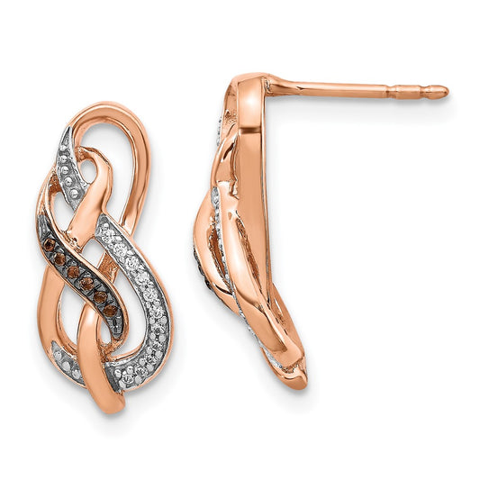 14k Rose Gold Brown and White Real Diamond Double Infinity Post Earrings