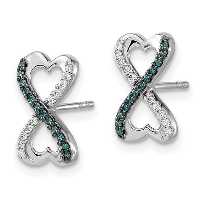 14k White Gold Blue and White Real Diamond Infinity Heart Post Earrings