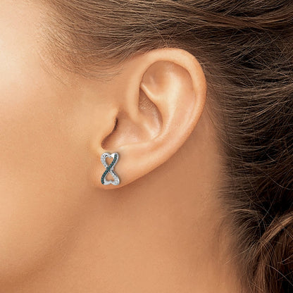 14k White Gold Blue and White Real Diamond Infinity Heart Post Earrings