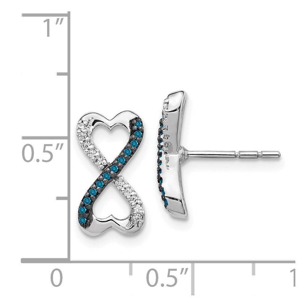 14k White Gold Blue and White Real Diamond Infinity Heart Post Earrings
