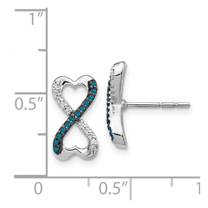 14k White Gold Blue and White Real Diamond Infinity Heart Post Earrings