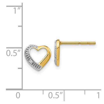 14k Yellow Gold and Rhodium Real Diamond Heart Post Earrings