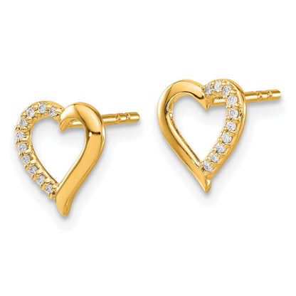 14k Yellow Gold Real Diamond Heart Earrings
