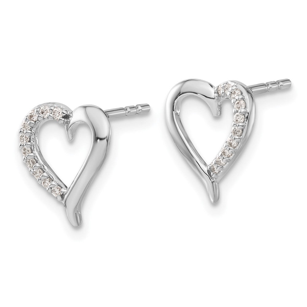 14k White Gold Real Diamond Heart Earrings