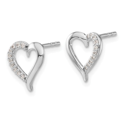 14k White Gold Real Diamond Heart Earrings