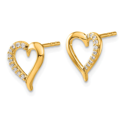 14k Yellow Gold Real Diamond Heart Post Earrings