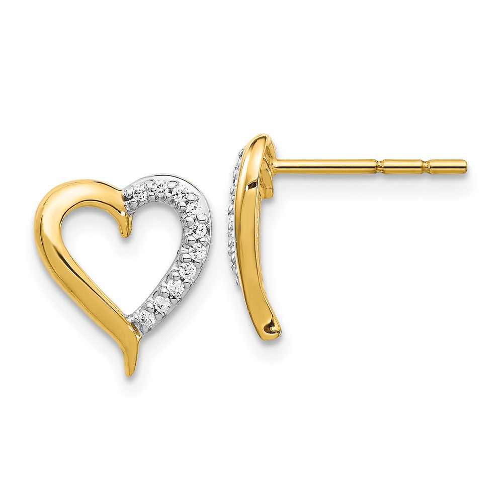 14k Yellow Gold Real Diamond Heart Post Earrings EM5521-010-YA
