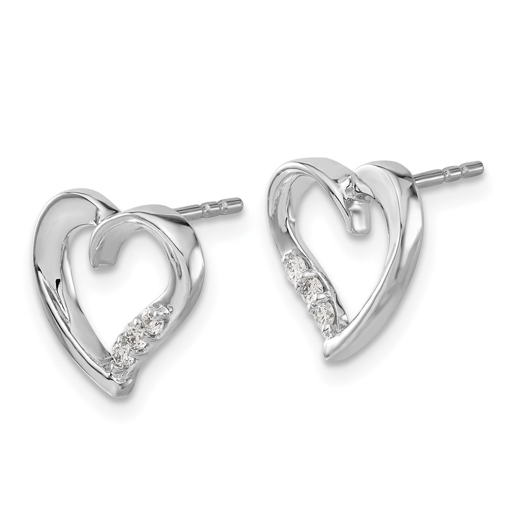 14k White Gold Real Diamond Heart Earrings