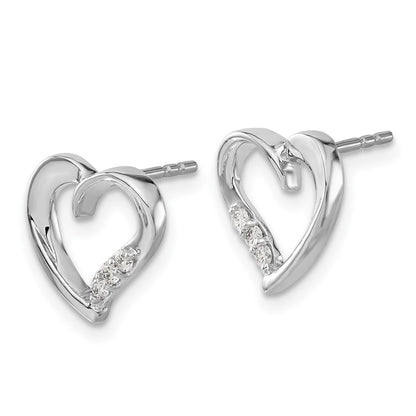 14k White Gold Real Diamond Heart Earrings