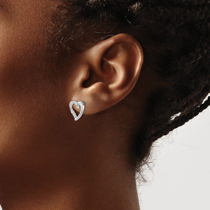 14k White Gold Real Diamond Heart Earrings