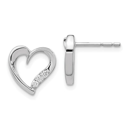 14k White Gold Real Diamond Heart Earrings