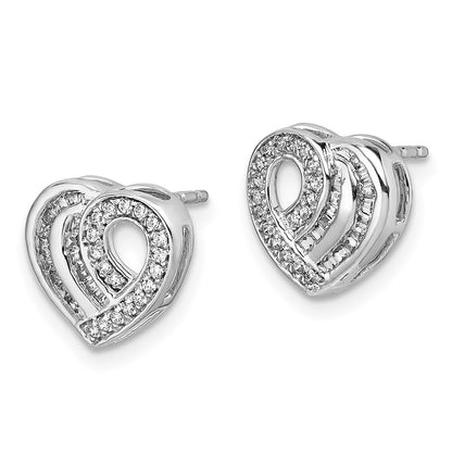 14k White Gold Real Diamond Heart Post Earrings