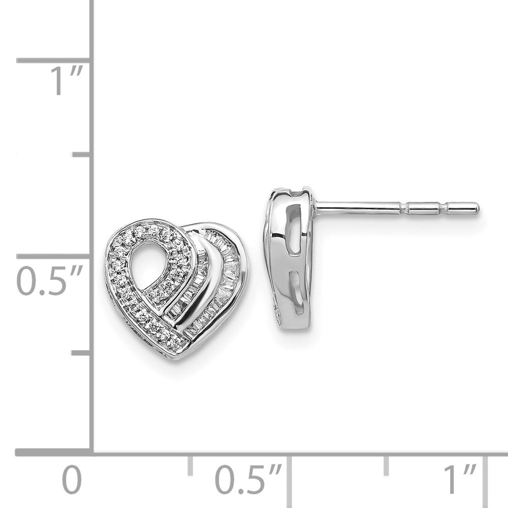 14k White Gold Real Diamond Heart Post Earrings
