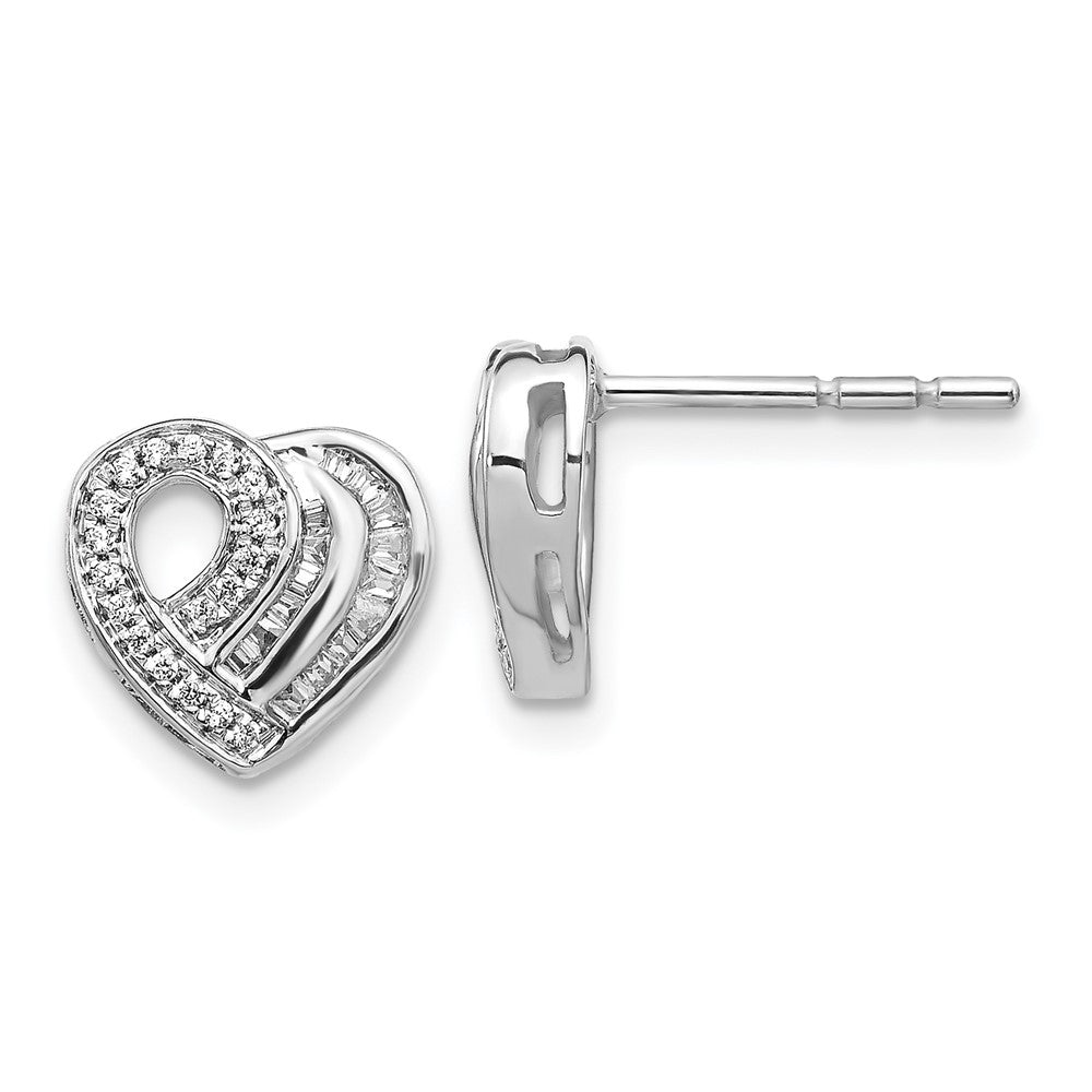 14k White Gold Real Diamond Heart Post Earrings