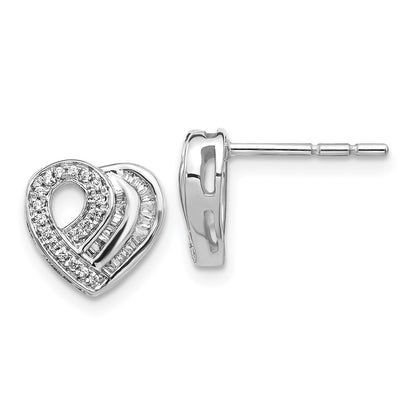 14k White Gold Real Diamond Heart Post Earrings
