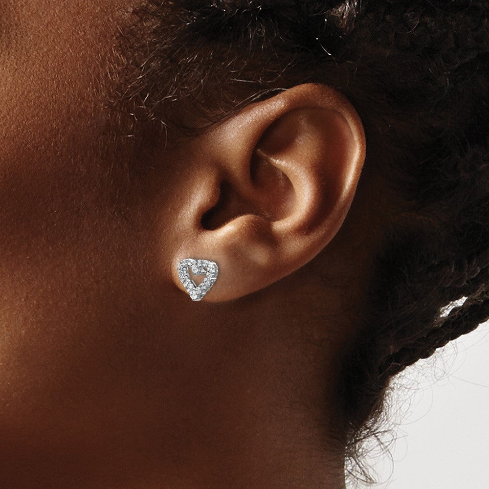 14k White Gold Real Diamond Heart Earrings