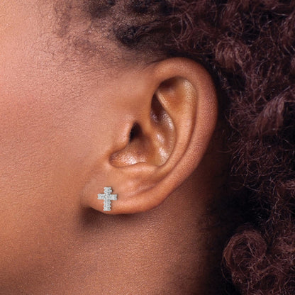 14k White Gold Polished Real Diamond Cross Post Earrings