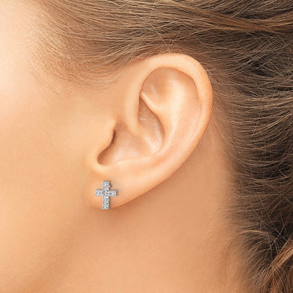 14k White Gold Polished Real Diamond Cross Post Earrings