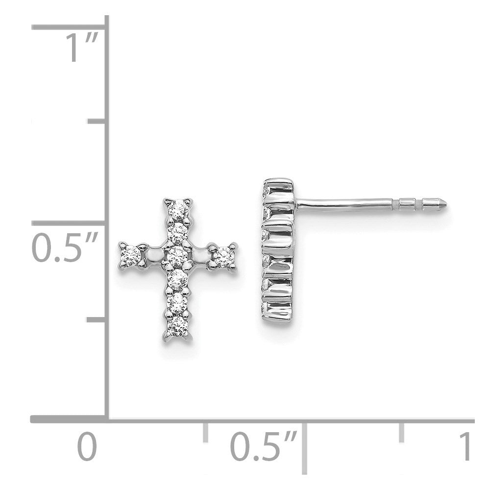 14k White Gold Polished Real Diamond Cross Post Earrings