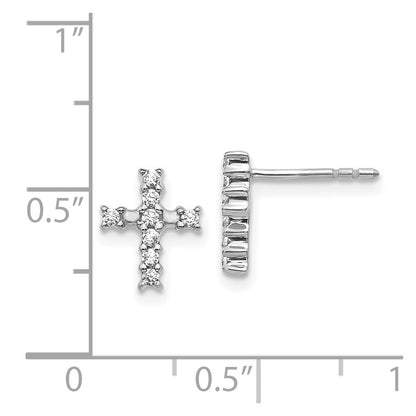 14k White Gold Polished Real Diamond Cross Post Earrings