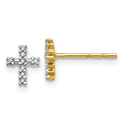 14k Yellow Gold w/Rhodium Real Diamond Cross Post Earrings EM5534-005-YA