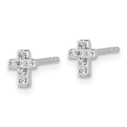 14k White Gold Real Diamond Cross Earrings