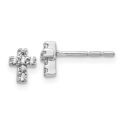 14k White Gold Real Diamond Cross Earrings EM5535-016-WA