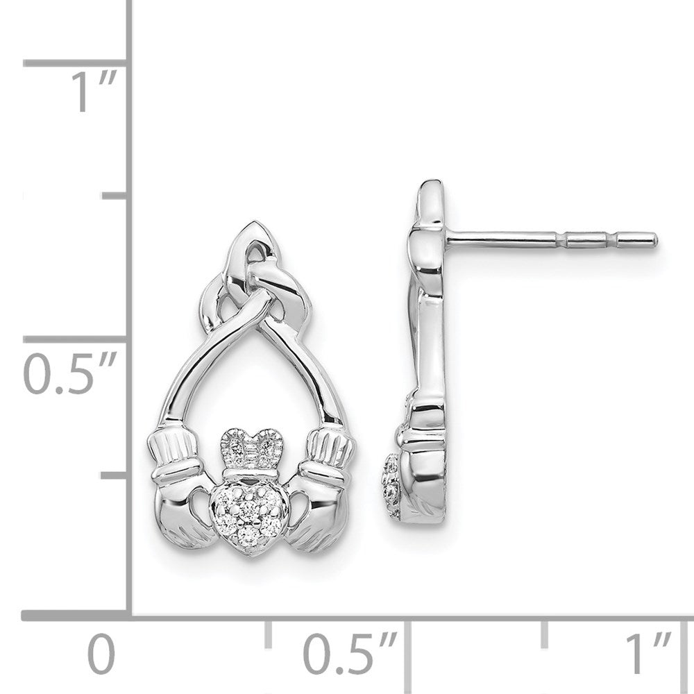 14k White Gold Real Diamond Claddagh Post Earrings EM5536-006-WA