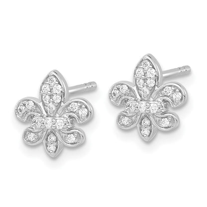 14k White Gold Real Diamond Fleur de Lis Post Earrings