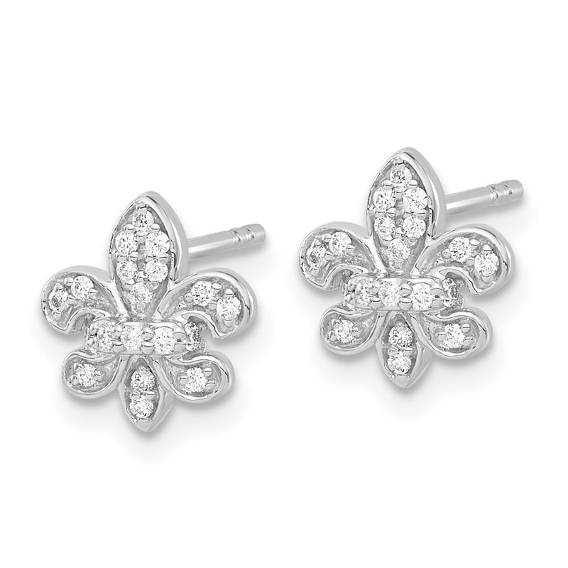14k White Gold Real Diamond Fleur de Lis Post Earrings