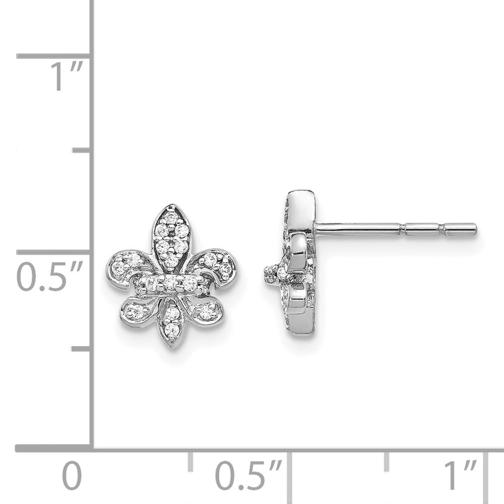 14k White Gold Real Diamond Fleur de Lis Post Earrings