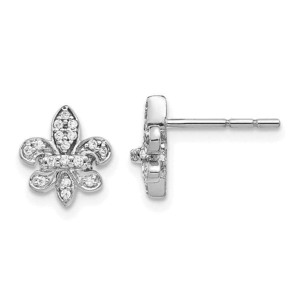 14k White Gold Real Diamond Fleur de Lis Post Earrings