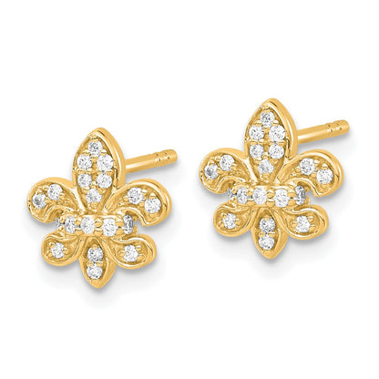 14k Yellow Gold Real Diamond Fleur de Lis Post Earrings