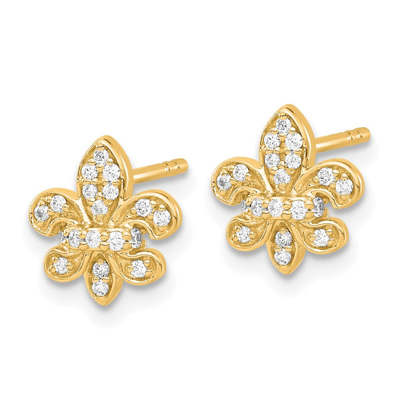 14k Yellow Gold Real Diamond Fleur de Lis Post Earrings