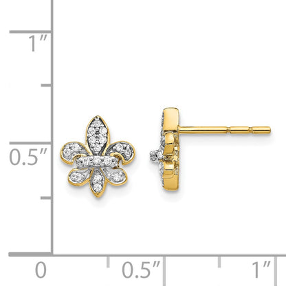 14k Yellow Gold Real Diamond Fleur de Lis Post Earrings