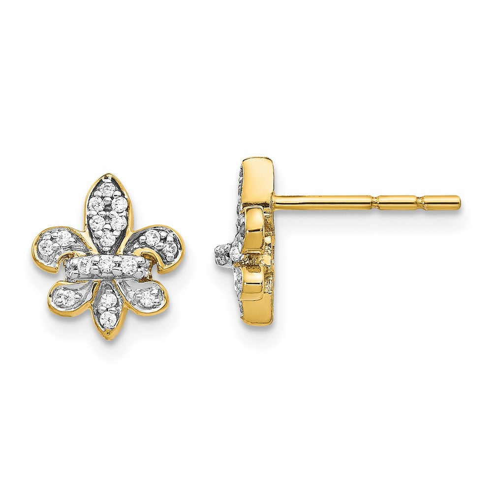 14k Yellow Gold Real Diamond Fleur de Lis Post Earrings