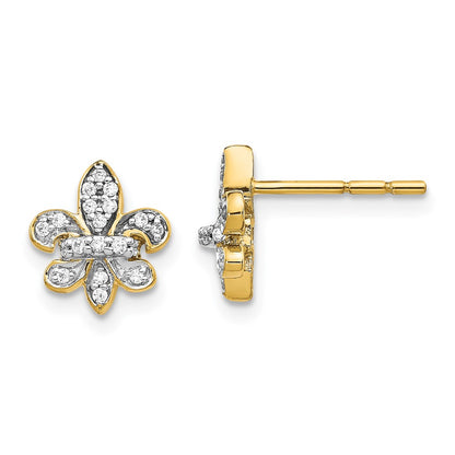 14k Yellow Gold Real Diamond Fleur de Lis Post Earrings