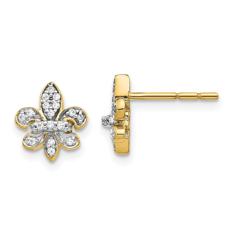 14k Yellow Gold Real Diamond Fleur de Lis Post Earrings