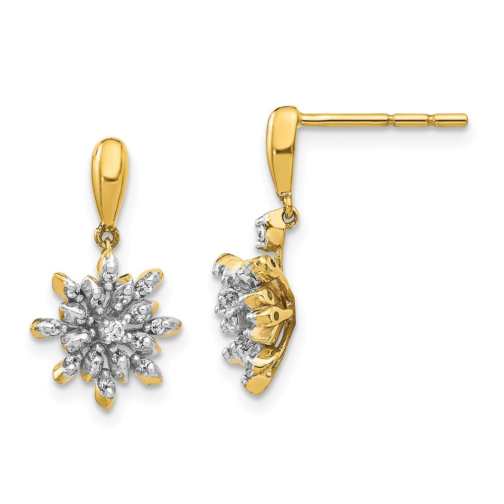 14k Yellow Gold Real Diamond Flower Post Dangle Earrings EM5540-016-YA